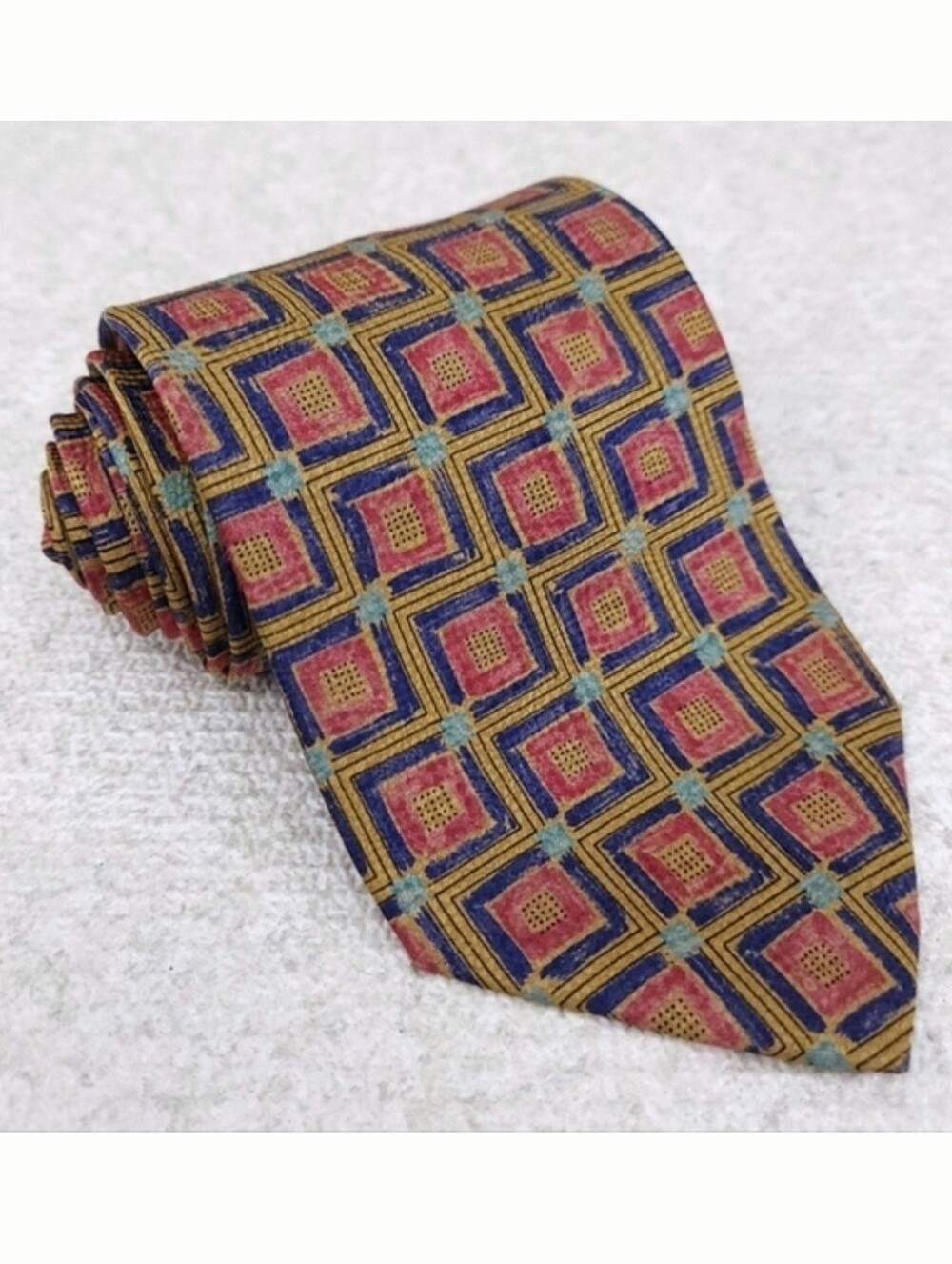 SAKS FIFTH AVENUE Silk Tie Checkered Square 57" x 3.75" Black Label Hand Sewn